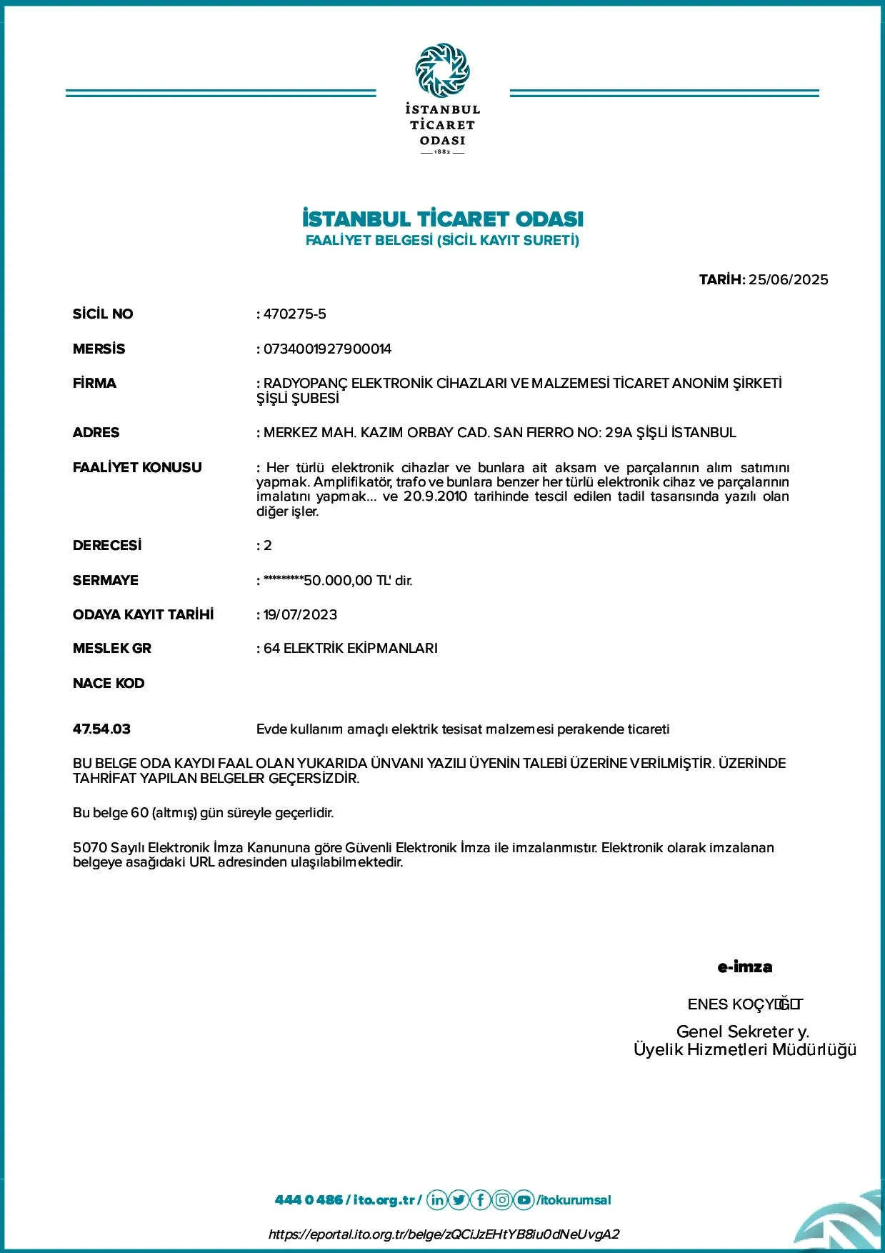 Sanayi Sicil Belgesi