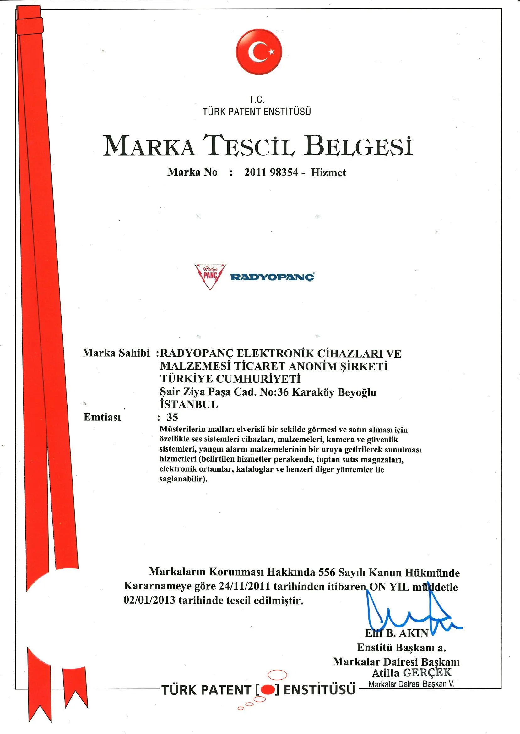 Marka Tescil Belgesi