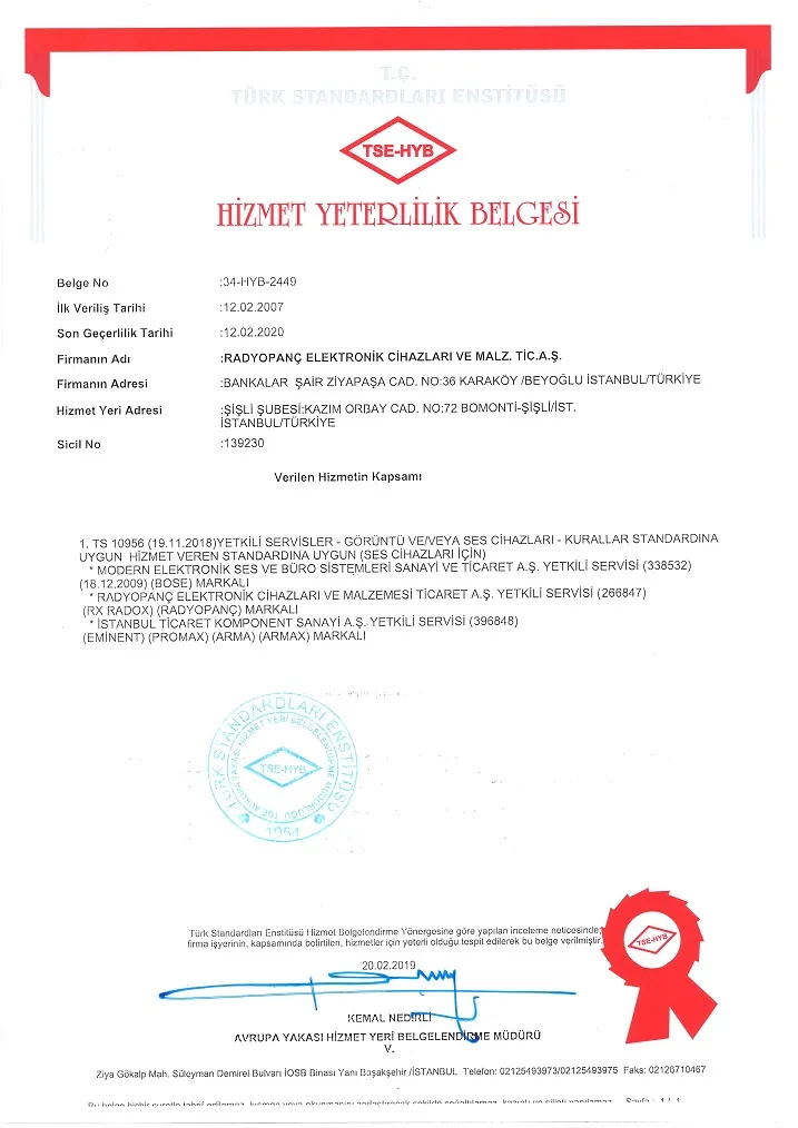 Hizmet Yeterlilik Belgesi